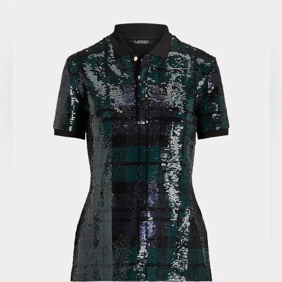 LAUREN RALPH LAUREN Plaid Sequined Polo Dress, XS Small NWT - Picture 6 of 11